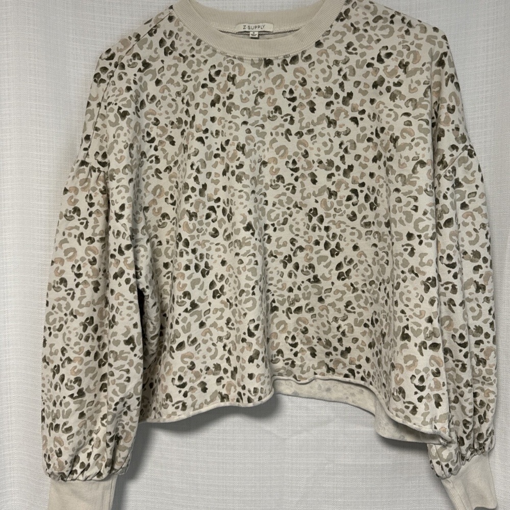 Z SUPPLY Animal Painted Leopard Print Cropped Sweatshirt Small